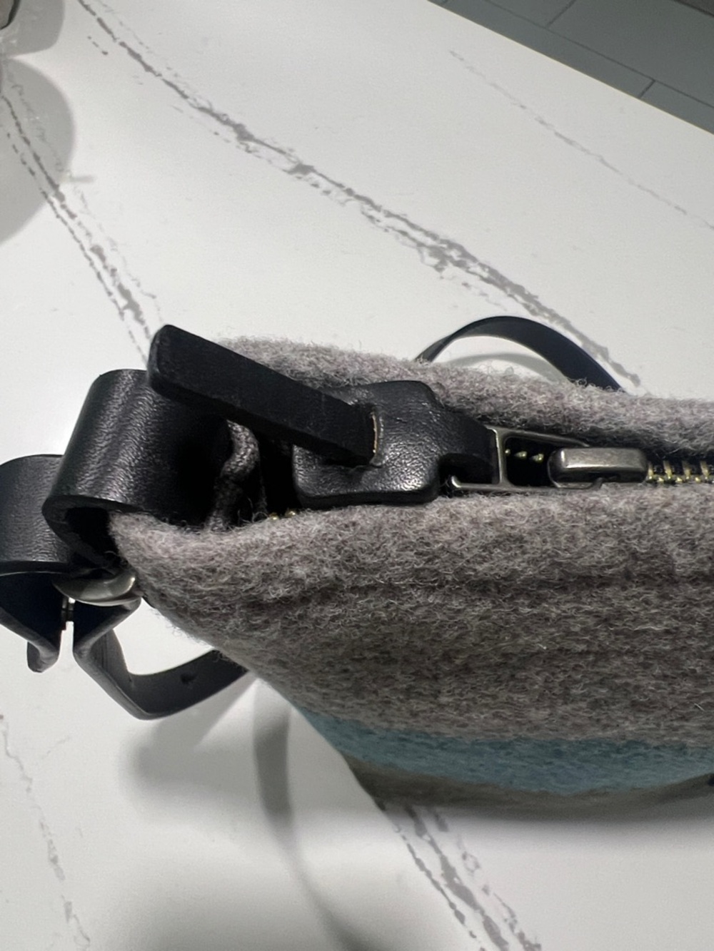 Coarse Cloth LTD Scout Wool Felt Colorblock Crossbody Bag - Gray, Teal & Olive - Picture 5 of 16